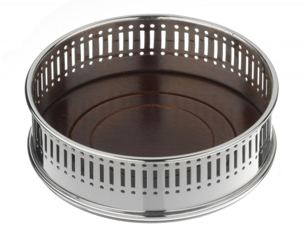 Arthur Price of England Bottle Coaster with a dark wood base and pierc