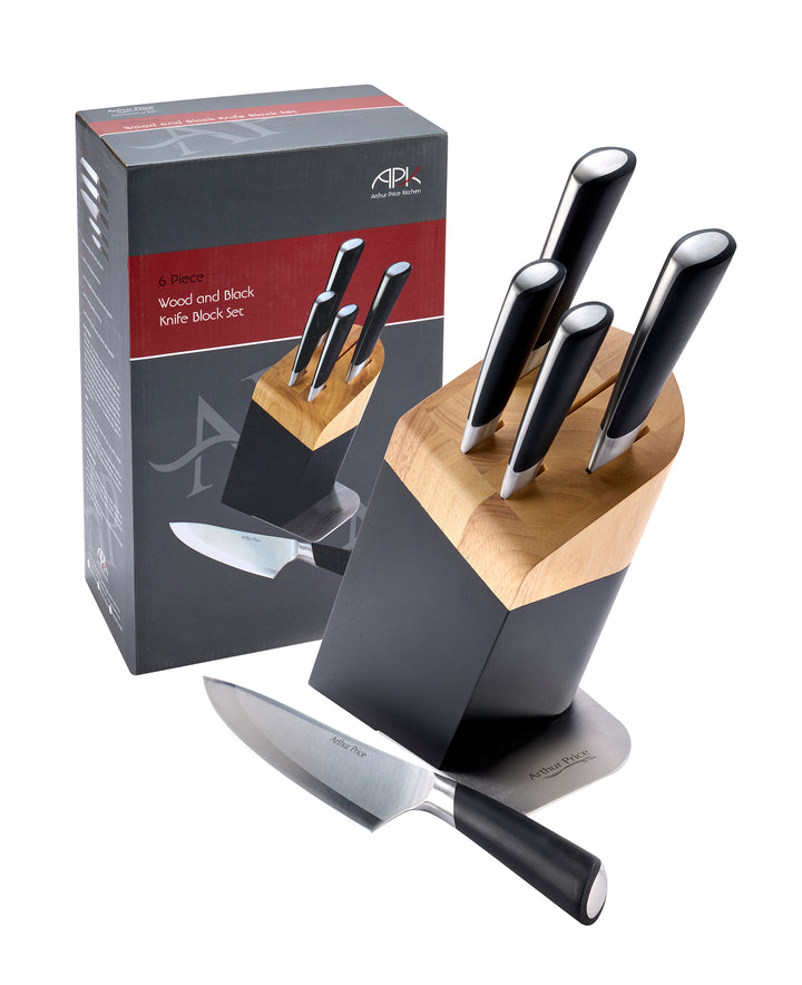 Arthur Price Kitchen 6 Piece Black & Wooden Knife Block