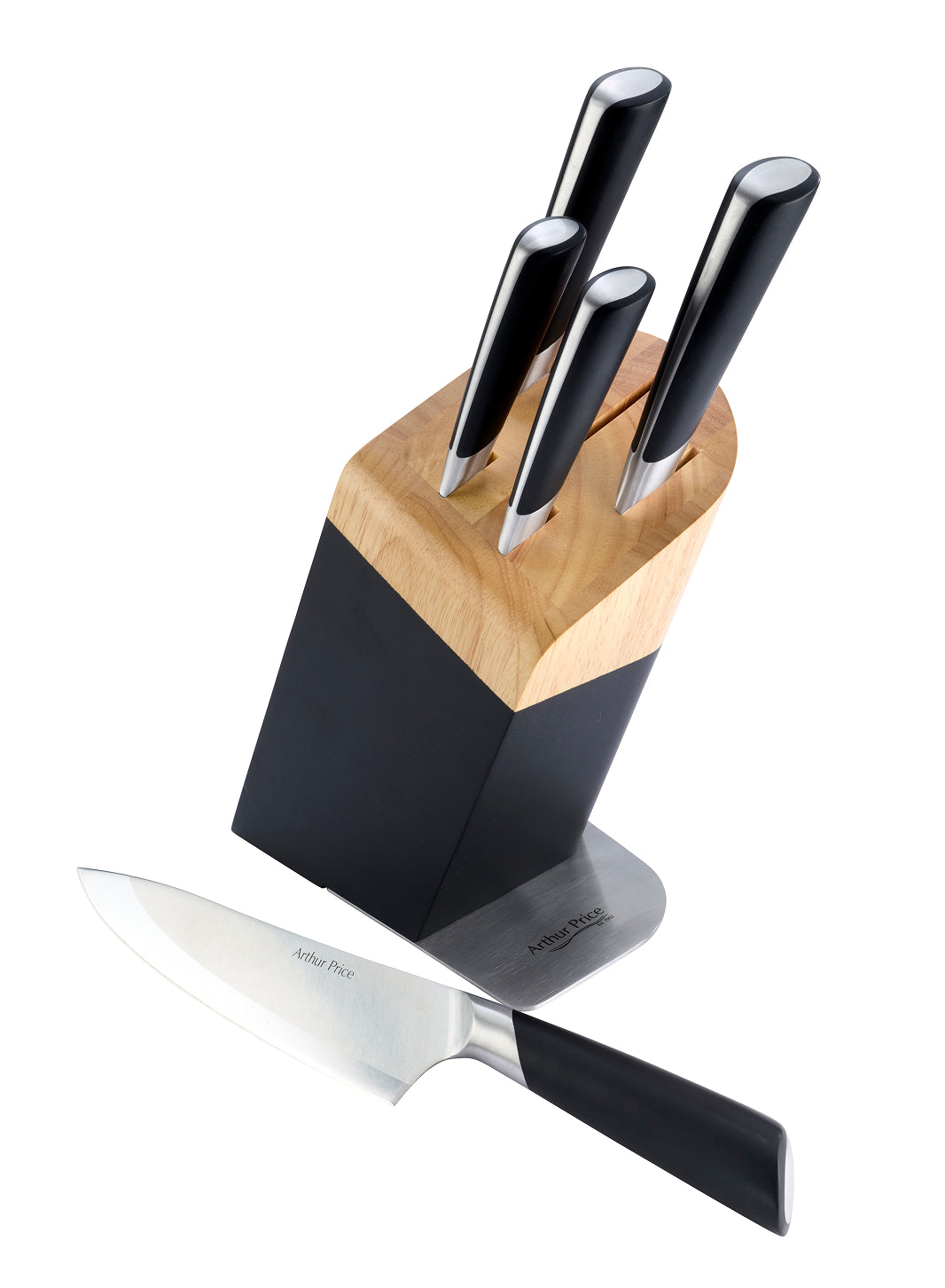 Arthur Price Kitchen 6 Piece Black & Wooden Knife Block