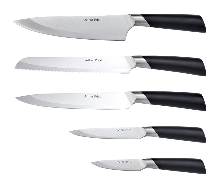 Arthur Price Kitchen 6 Piece Black & Wooden Knife Block