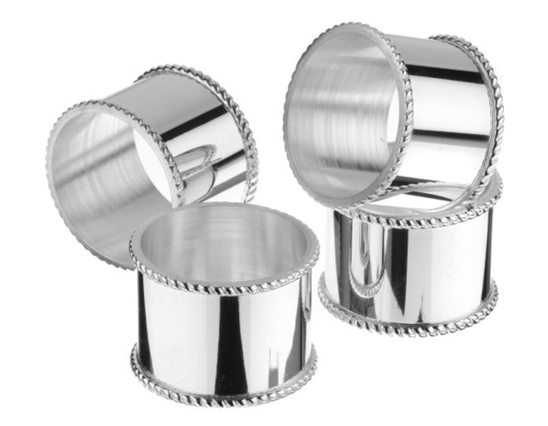 Arthur Price For The Table Set of 4 mounted napkin rings with a bead border