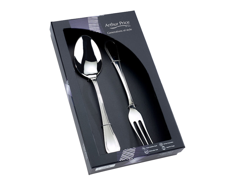 Everyday Classic Bead Box of Large Serving Spoon and Fork (New)